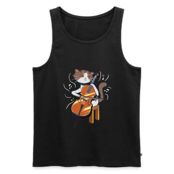 A cute cat plays cello for cellists - Men's Premium Organic Tank Top - black - Front - AI Model Male 178 light (178cm)
