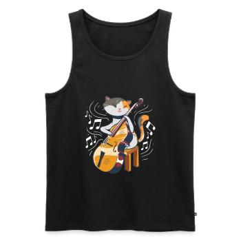 Süße Katze spielt Kontrabass Bassist - Männer Premium Bio Tank Top - Schwarz - Vorne - AI Model Male 178 light (178cm)