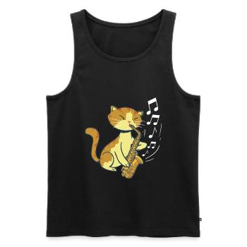 Süße Katze spielt Saxofon Saxophone Saxofonist - Männer Premium Bio Tank Top - Schwarz - Vorne - Michal (187cm)