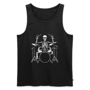 Squelette de crâne de batteur sur la batterie - Débardeur bio Premium Homme - noir - Devant - Michal (187cm)