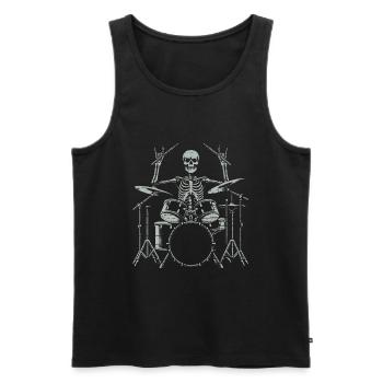 Squelette de crâne de batteur sur la batterie - Débardeur bio Premium Homme - noir - Devant - Michal (187cm)