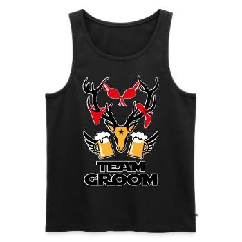 259 Cerf avec butin équipe Groom mesure bière - Débardeur bio Premium Homme - noir - Devant - AI Model Male 178 light (178cm)