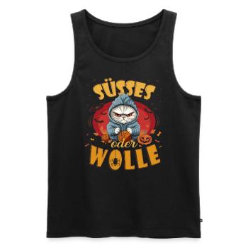 Süsses oder WOLLE - Wortspiel Halloween - Männer Premium Bio Tank Top - Schwarz - Vorne - AI Model Male 178 light (178cm)