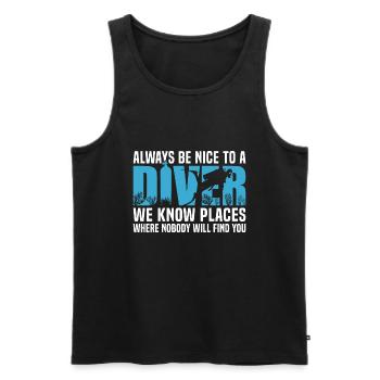 Always Be Nice To A Diver - Men's Premium Organic Tank Top - black - Front - AI Model Male 178 light (178cm)