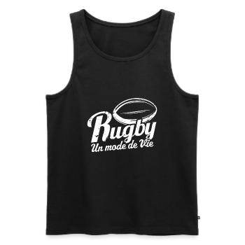 Rugby un mode de vie homme ballon de rugby - Débardeur bio Premium Homme - noir - Devant - Michal (187cm)