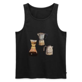 3x cafetières café Elexier de la vie - Débardeur bio Premium Homme - noir - Devant - AI Model Male 178 light (178cm)