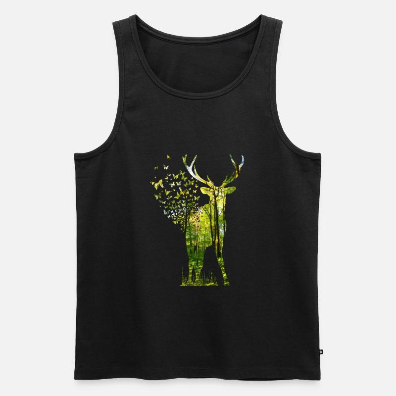Hirsch Silhouette Wald Jäger - Männer Premium Bio Tank Top - Schwarz