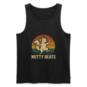 Nutty Beats – Tanzendes Eichhörnchen mit Kopfhörer - Männer Premium Bio Tank Top - Schwarz - Vorne - AI Model Male 178 light (178cm)