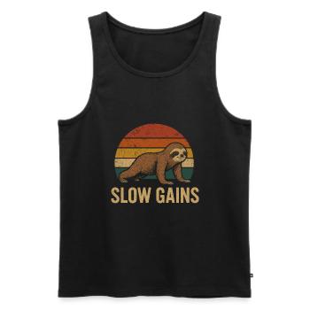 Slow Gains – Sloth Fitness Design in Retro Style - Men's Premium Organic Tank Top - black - Front - Michal (187cm)