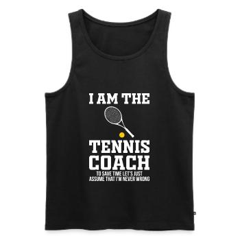 Entraîneur de tennis Entraîneur de tennis Cadeau drôle - Débardeur bio Premium Homme - noir - Devant - Michal (187cm)