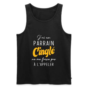 j'ai un parrain cinglé ne me force pas a l'appeler - Débardeur bio Premium Homme - noir - Devant - Michal (187cm)