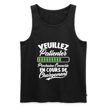 Veuillez patienter Prochaine connerie en cours - Débardeur bio Premium Homme - noir - Devant - Michal (187cm)