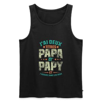 J'ai Deux Titres Papa Et Papy - Débardeur bio Premium Homme - noir - Devant - AI Model Male 178 light (178cm)