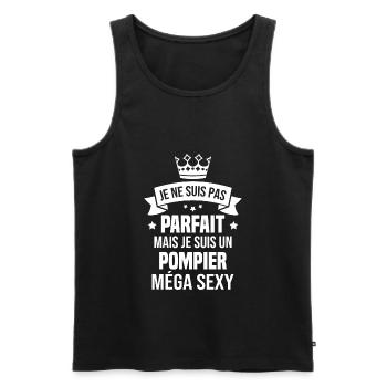 Je suis un pompier méga sexy, Cadeau pompier - Débardeur bio Premium Homme - noir - Devant - Michal (187cm)