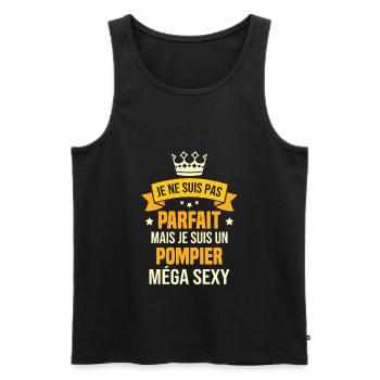 Je suis un pompier méga sexy, Cadeau pompier - Débardeur bio Premium Homme - noir - Devant - Michal (187cm)