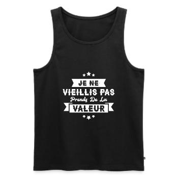 Je ne vieillis pas, je prends de la valeur - Débardeur bio Premium Homme - noir - Devant - AI Model Male 178 light (178cm)