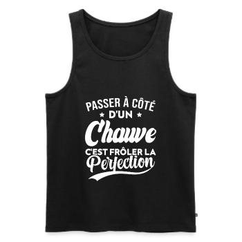 Chauve perfection, Cadeau humour homme chauve - Débardeur bio Premium Homme - noir - Devant - Michal (187cm)