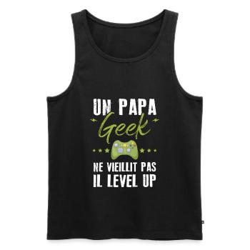 Un papa geek ne vieillit pas il level up - Débardeur bio Premium Homme - noir - Devant - Michal (187cm)