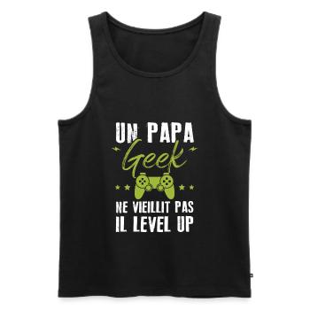 Un papa geek ne vieillit pas il level up - Débardeur bio Premium Homme - noir - Devant - Michal (187cm)