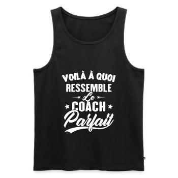 Coach Parfait Cadeau Humour Personnalisé - Débardeur bio Premium Homme - noir - Devant - Michal (187cm)
