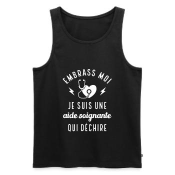 Embrasse moi je suis une aide-soignante cadeau - Débardeur bio Premium Homme - noir - Devant - AI Model Male 178 light (178cm)