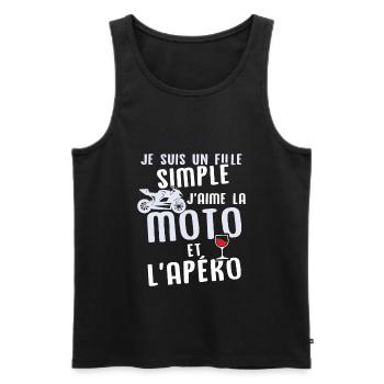 Un fille j'aime les moto et les apéros - Débardeur bio Premium Homme - noir - Devant - AI Model Male 178 light (178cm)