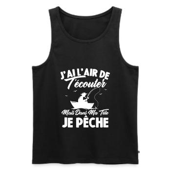 Dans Ma Tête Je Pêche, Cadeau Humour Pêcheur - Débardeur bio Premium Homme - noir - Devant - Michal (187cm)