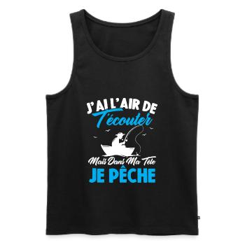 Dans Ma Tête Je Pêche, Cadeau Humour Pêcheur - Débardeur bio Premium Homme - noir - Devant - Michal (187cm)
