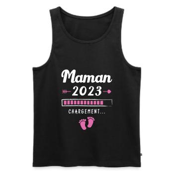Maman 2023 Chargement, Cadeau future maman - Débardeur bio Premium Homme - noir - Devant - Michal (187cm)