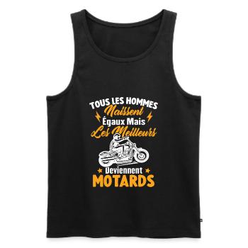 Hommes naissent égaux meilleurs deviennent motards - Débardeur bio Premium Homme - noir - Devant - Michal (187cm)
