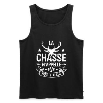 La Chasse m'appelle, Humour Cadeau Chasseur - Débardeur bio Premium Homme - noir - Devant - Michal (187cm)
