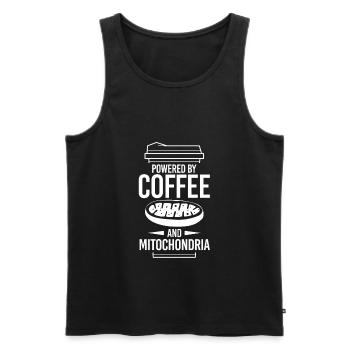 Powered Coffee Mitochondria biologist - Men's Premium Organic Tank Top - black - Front - AI Model Male 178 light (178cm)