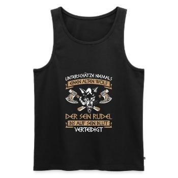 Unterschätze Niemals Einen Alten Wolf Wikinger - Männer Premium Bio Tank Top - Schwarz - Vorne - Michal (187cm)