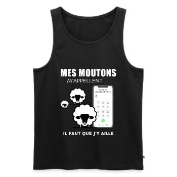 t-shirt mes moutons m'appellent - Débardeur bio Premium Homme - noir - Devant - AI Model Male 178 light (178cm)