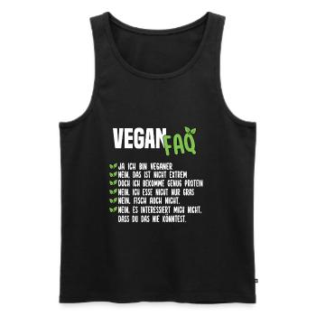 Vegan FAQ - Lustiger Veganer Spruch - Männer Premium Bio Tank Top - Schwarz - Vorne - AI Model Male 178 light (178cm)