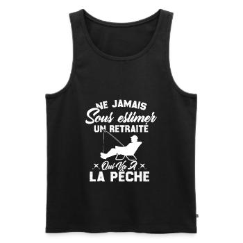 Ne Jamais Sous Estimer Un Retraité Pêcheur - Débardeur bio Premium Homme - noir - Devant - Michal (187cm)
