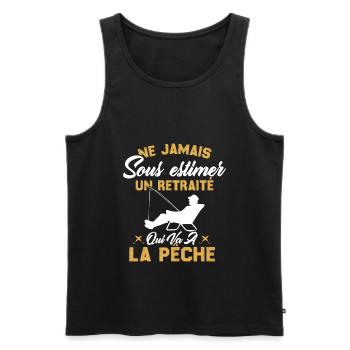 Ne Jamais Sous Estimer Un Retraité Pêcheur - Débardeur bio Premium Homme - noir - Devant - Michal (187cm)