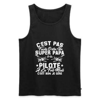 Un Super Papa Et Un Pilote - Débardeur bio Premium Homme - noir - Devant - AI Model Male 178 light (178cm)