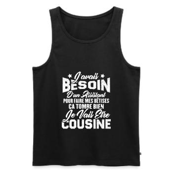 Je vais être cousine, Cadeau pour future cousine - Débardeur bio Premium Homme - noir - Devant - Michal (187cm)