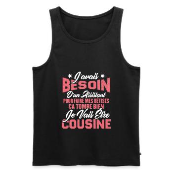 Je vais être cousine, Cadeau pour future cousine - Débardeur bio Premium Homme - noir - Devant - Michal (187cm)
