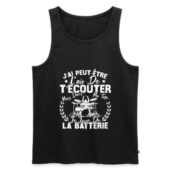 Dans Ma Tête Je Joue De La Batterie Batteur Cadeau - Débardeur bio Premium Homme - noir - Devant - Michal (187cm)