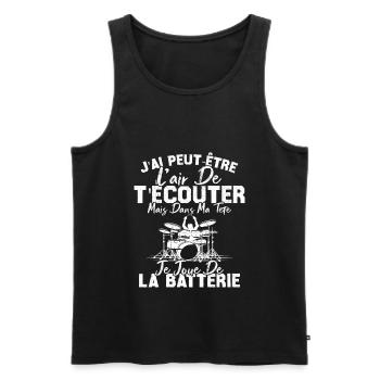 Dans Ma Tête Je Joue De La Batterie Batteur Cadeau - Débardeur bio Premium Homme - noir - Devant - Michal (187cm)