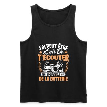 Dans Ma Tête Je Joue De La Batterie Batteur Cadeau - Débardeur bio Premium Homme - noir - Devant - Michal (187cm)