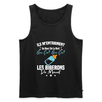 Qui ça qui ça Les biberons de minuit Humour Cadeau - Débardeur bio Premium Homme - noir - Devant - AI Model Male 178 light (178cm)