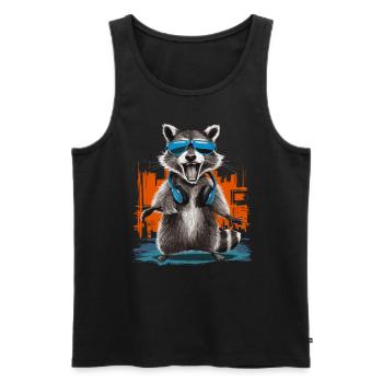 Cool Raccoon with Headphones Urban Music Vibe - Men's Premium Organic Tank Top - black - Front - Michal (187cm)