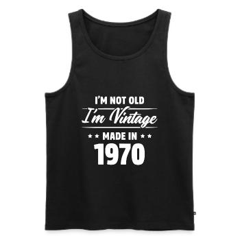 JE NE SUIS PAS VIE, JE SUIS VINTAGE | FABRIQUÉ EN 1970 - Débardeur bio Premium Homme - noir - Devant - Michal (187cm)