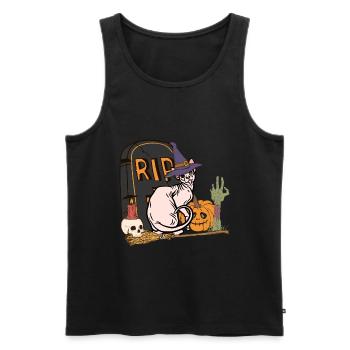 Mignon et effrayant chat d’Halloween Sphynx - Débardeur bio Premium Homme - noir - Devant - Michal (187cm)