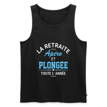 Tee shirt retraite apéro et plongée humour cadeau - Débardeur bio Premium Homme - noir - Devant - Michal (187cm)