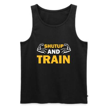 Shutup And Train - Citation de motivation fitness - Débardeur bio Premium Homme - noir - Devant - Michal (187cm)