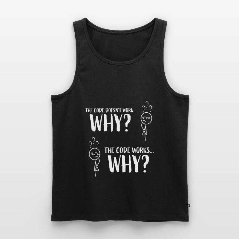 Funny Coding Programmer Gift "The code works..Why" Men's Premium Organic Tank Top